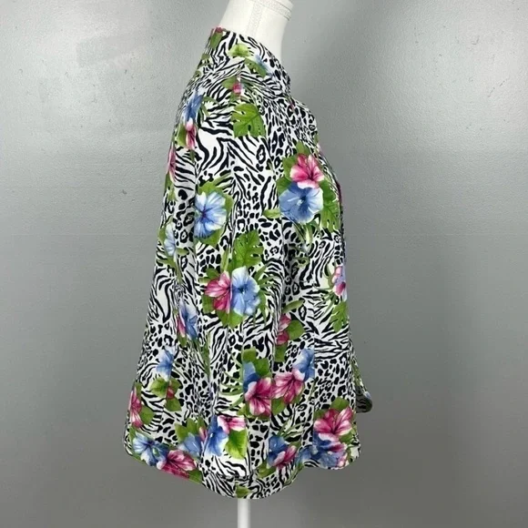 Vintage Choices 100% Linen Tropical Zebra Print Open Jacket 2X | Resort Wear - Picture 3 of 7